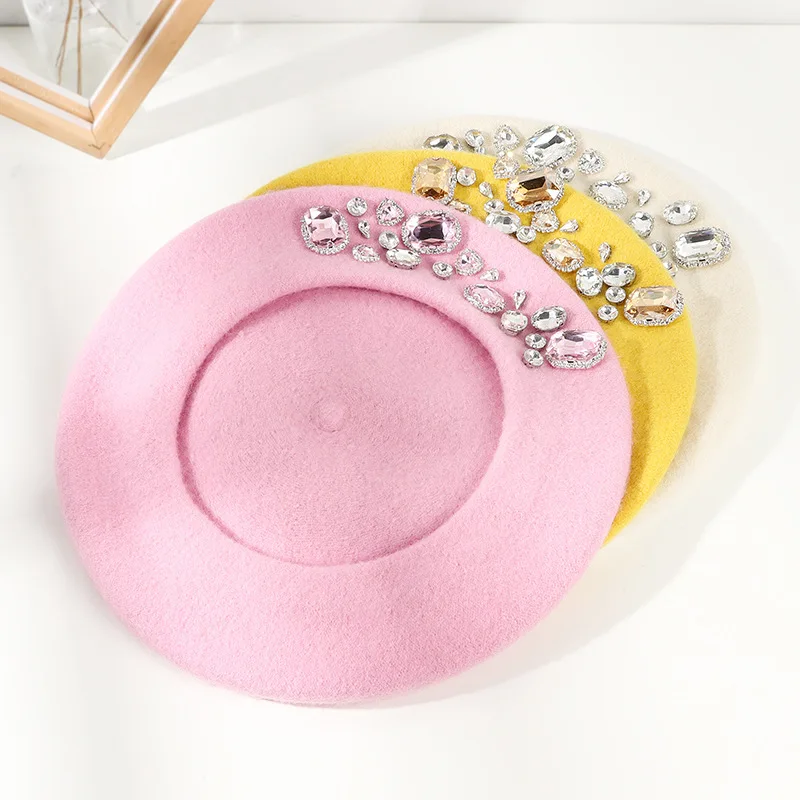 Stunning Rhinestone Wool Beret - Beret French Wool ulasan dan harga