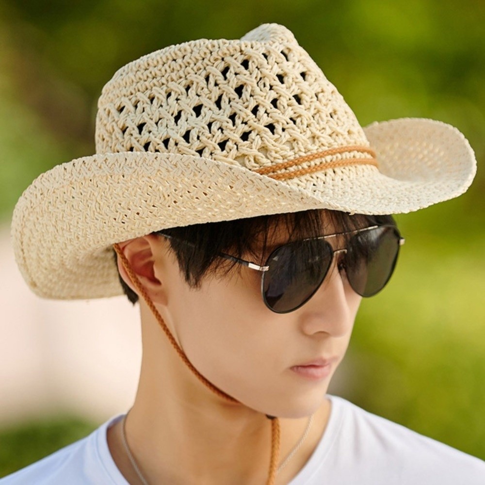Retro Wide Brim Sunscreen Stra - Cowboy Hat Straw ulasan dan harga
