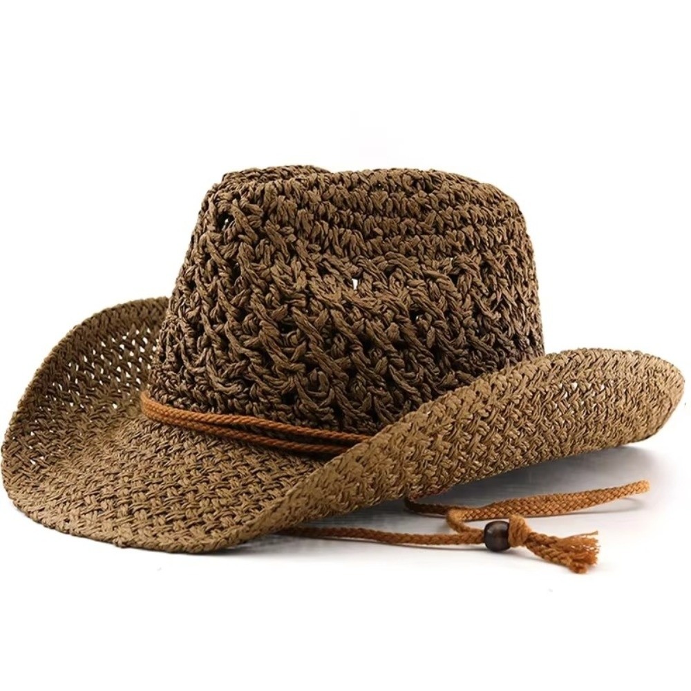 Retro Wide Brim Sunscreen Stra - Cowboy Hat Straw ulasan dan harga