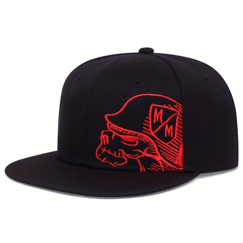 Unisex Skeleton Embroidery Bas - Snapback Hat Flat ulasan dan harga
